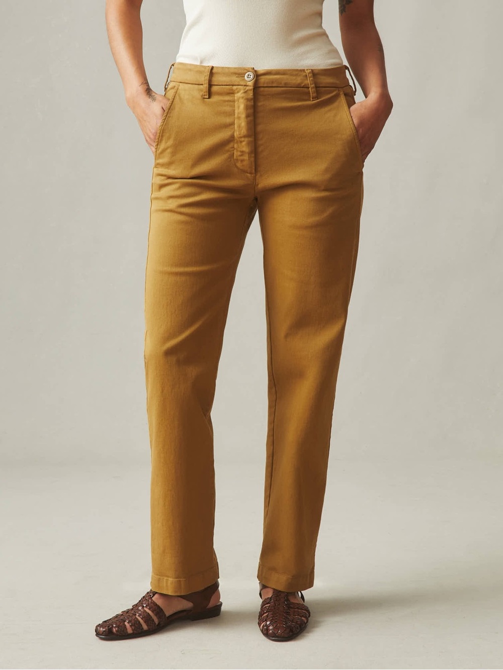 American Giant Womens Cotton Twill Chino Pants Straight Leg Ankle USA Whiskey 10